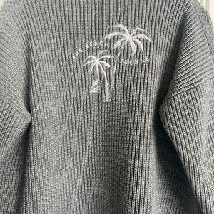 Life Is Good Gray Ribbed Cardigan – “The Beach People” Palm Embroidery